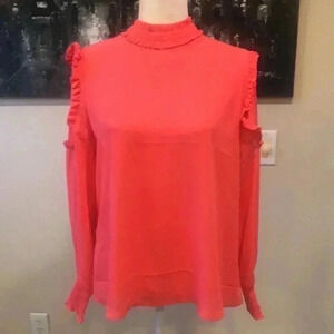 CATHERINE MALANDRINO Watermelon Colored High Neck Long Ruffled Accents-M